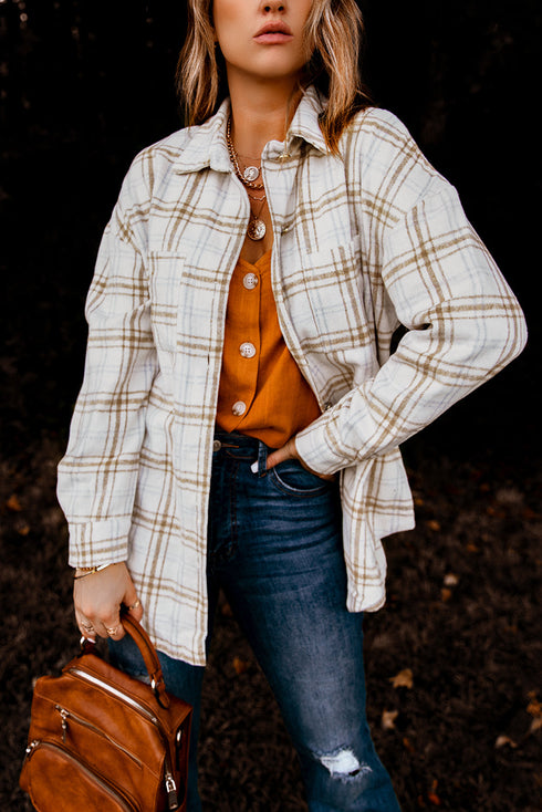 Plaid Pattern Buttoned Shirt Coat With Slits